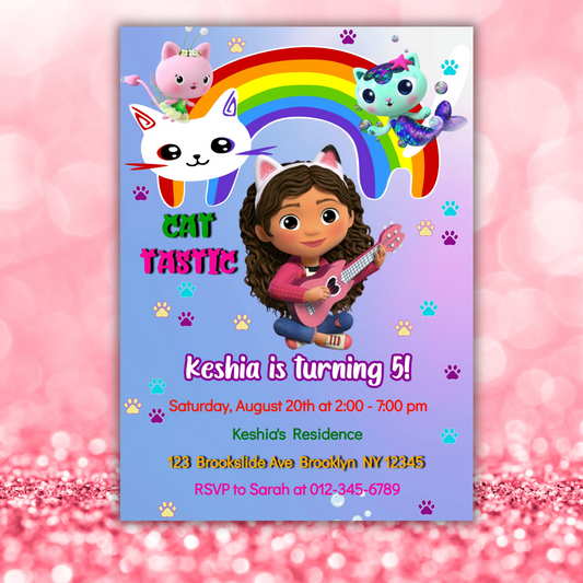 Gabby's Dollhouse Digital Birthday Party Invitation, Gabby Cat Dollhouse Kids Birthday Invite, Kids Cat Digital Printable Invitation