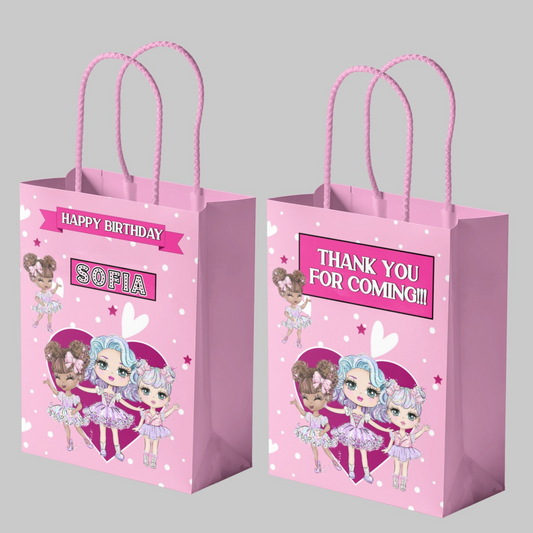 Doll Birthday Party Gift Bag, Cute Dolls Birthday Favor Bags, Editable Baby Doll Birthday Party Bags, Girl Birthday Pink Gift Bags