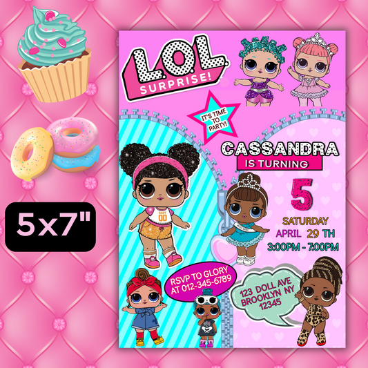 Lol Birthday Digital Invitation, Cute Lol Birthday Cards, Editable Lol Doll Birthday Invitation, LOL Girl Birthday Pink Invitation