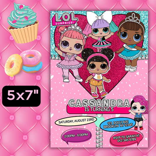 Lol Birthday Digital Invitation, Cute Lol Birthday Cards, Editable Lol Doll Birthday Invitation, LOL Girl Birthday Pink Invitation