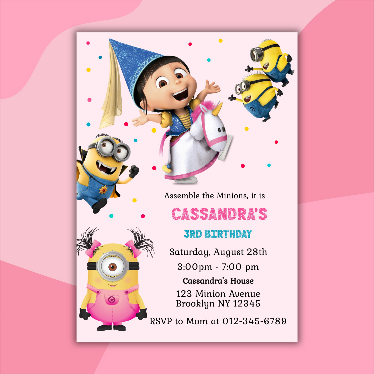 Minion Girl Digital Birthday Invitation, Minion Girl Theme Birthday Party Invitation, Personalized Yellow and White Kids Birthday Invitation