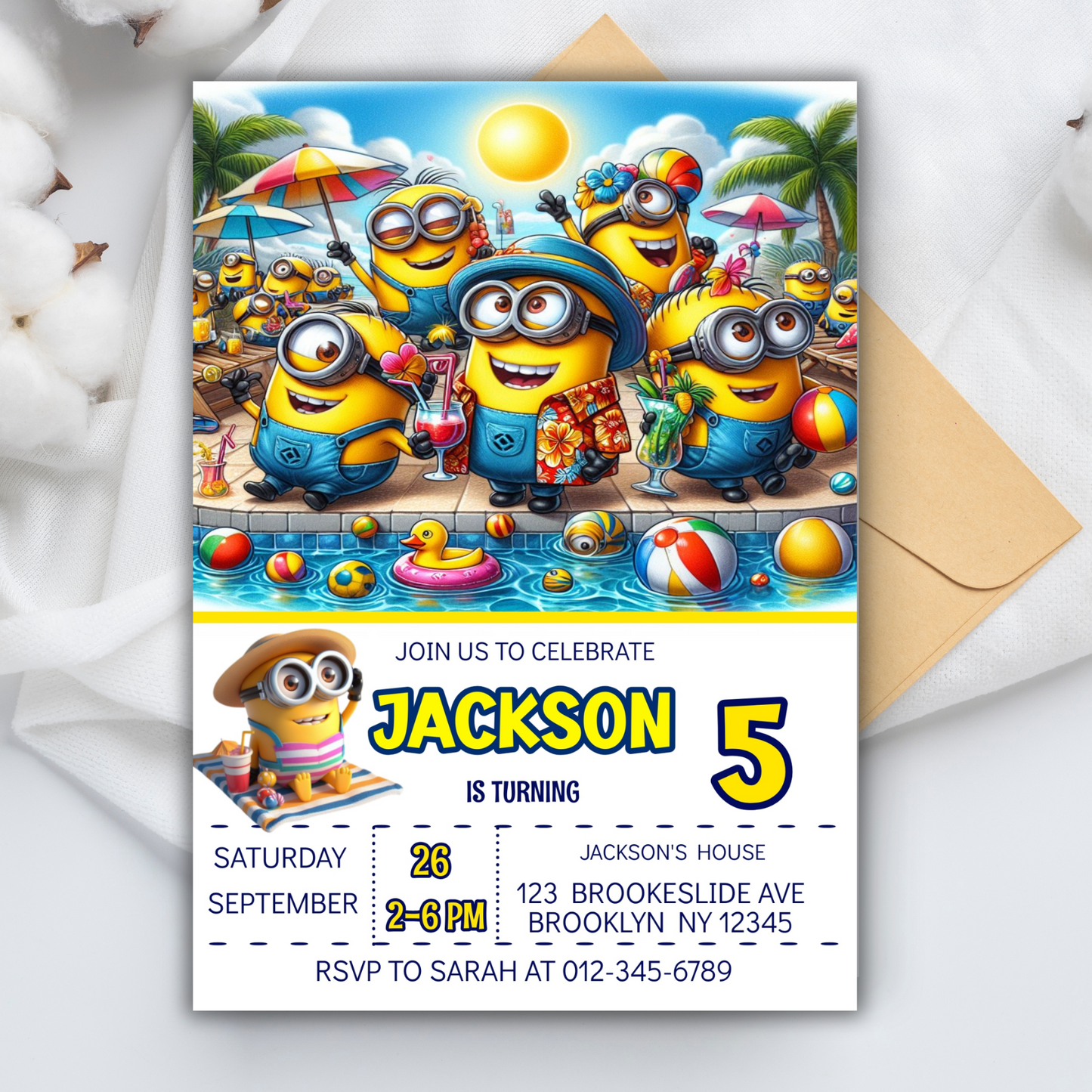 Minion Digital Birthday Invitation, Minion Pool Party Birthday Party Invitation, Pool Party Kids Birthday Invitation,