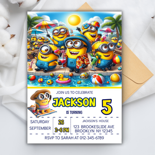 Minion Digital Birthday Invitation, Minion Pool Party Birthday Party Invitation, Pool Party Kids Birthday Invitation,
