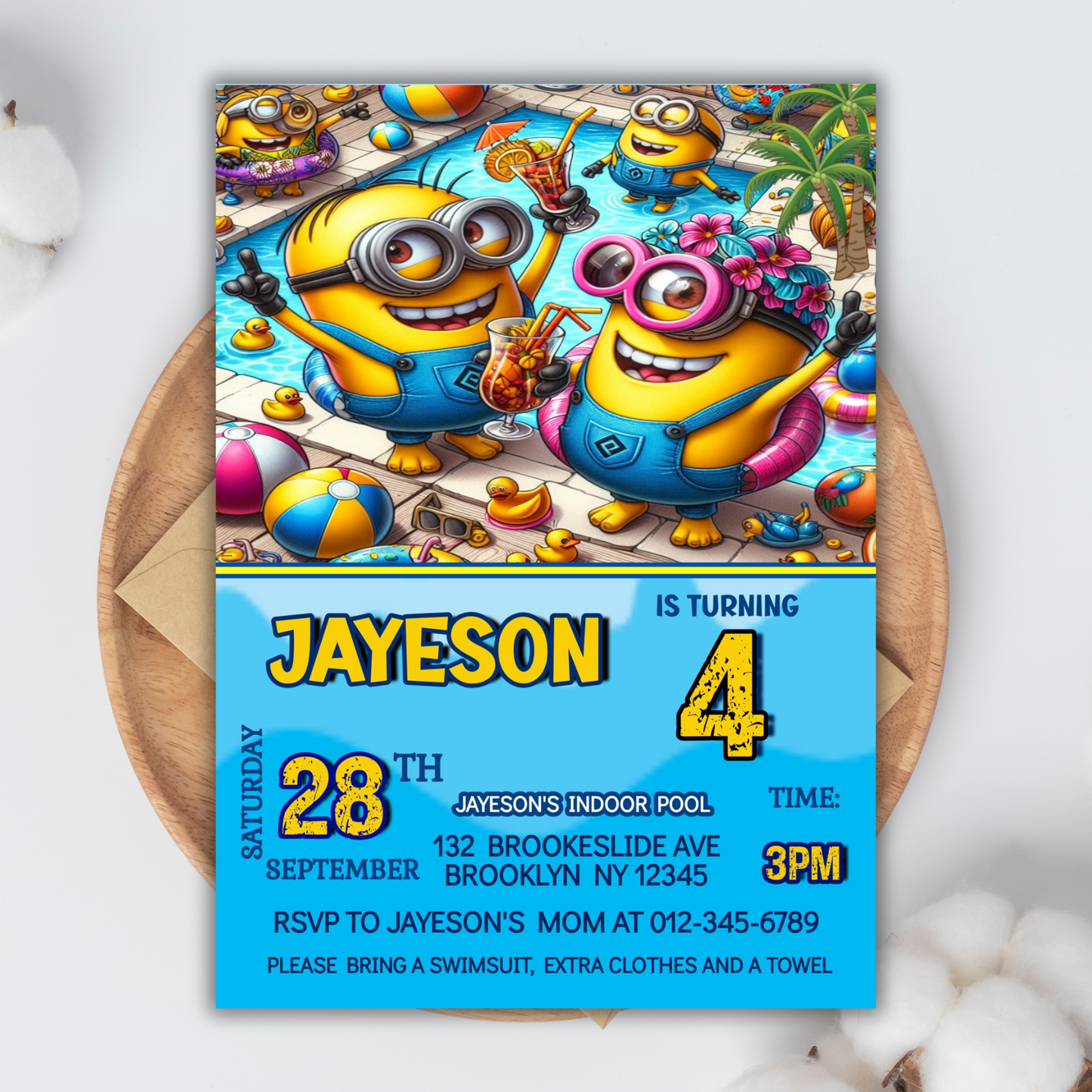 Minion Digital Birthday Invitation, Minion Pool Party Birthday Party Invitation, Pool Party Kids Birthday Invitation, Minion Party Invite