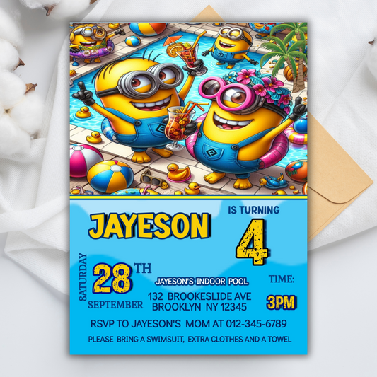 Minion Digital Birthday Invitation, Minion Pool Party Birthday Party Invitation, Pool Party Kids Birthday Invitation, Minion Party Invite