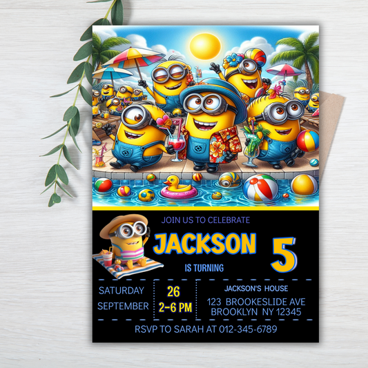 Minion Digital Birthday Invitation, Minion Pool Party Birthday Party Invitation, Pool Party Kids Birthday Invitation,