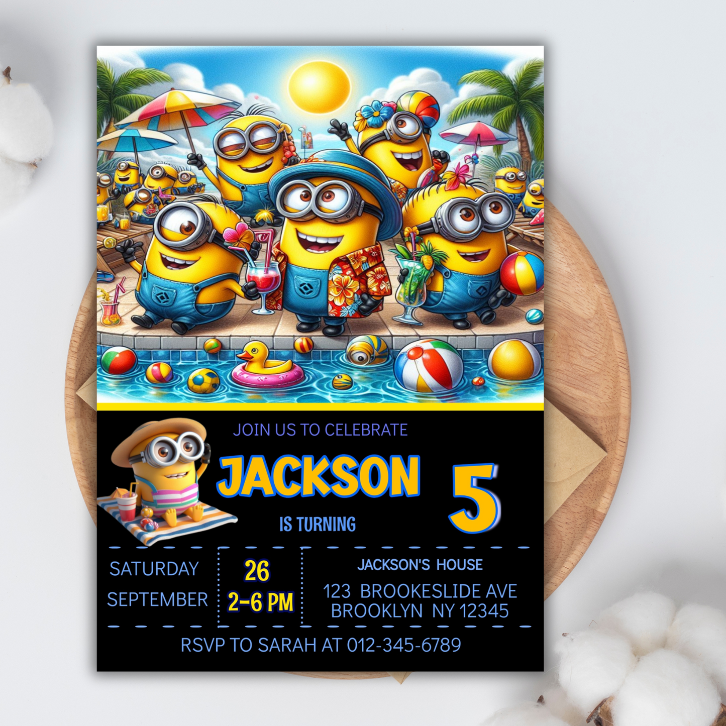 Minion Digital Birthday Invitation, Minion Pool Party Birthday Party Invitation, Pool Party Kids Birthday Invitation,