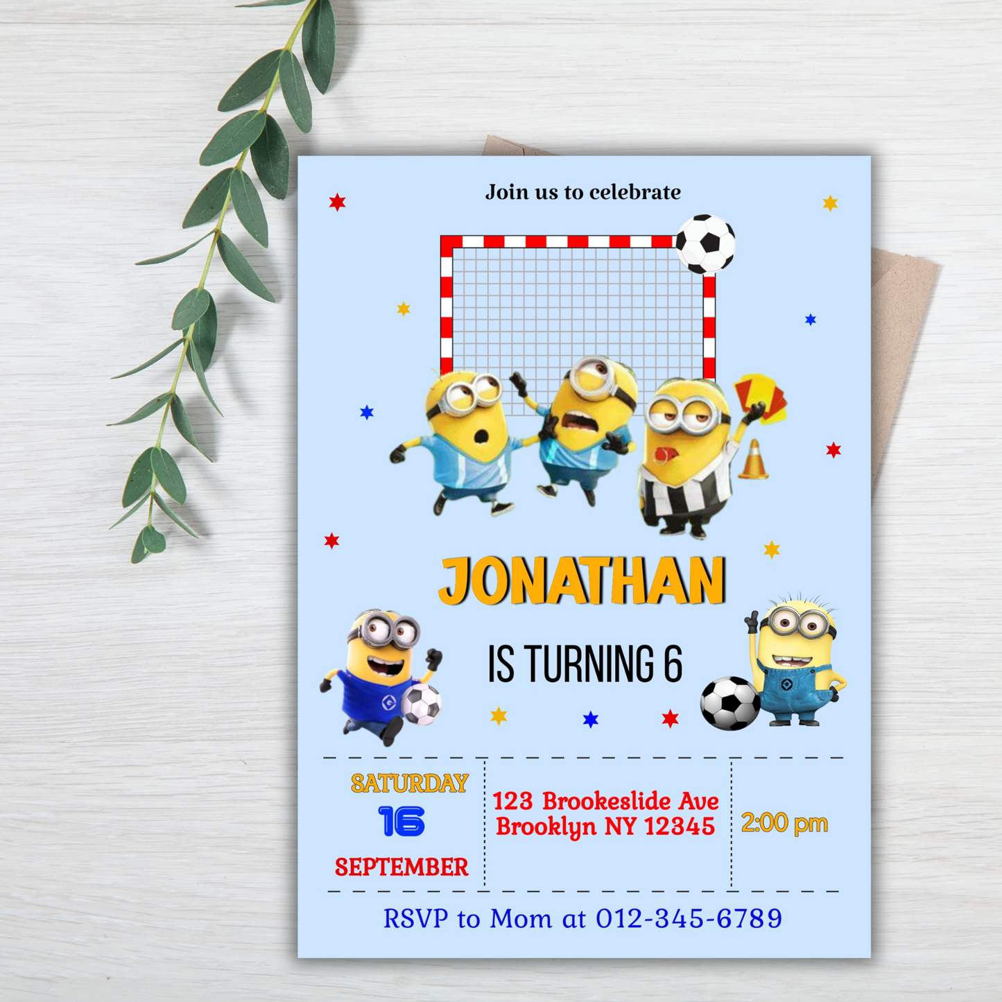 Minion Birthday Invitation, Minion Soccer Party Invite, Minion Party Kids Soccer Birthday Invite, Soccer Party Invite