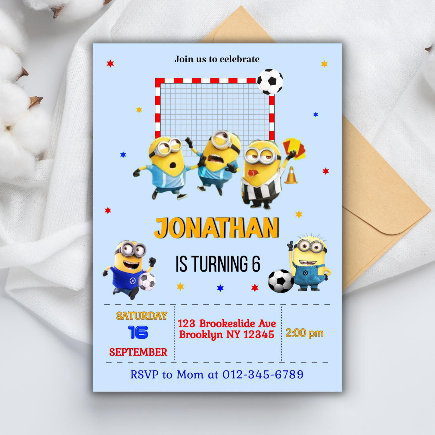 Minion Birthday Invitation, Minion Soccer Party Invite, Minion Party Kids Soccer Birthday Invite, Soccer Party Invite