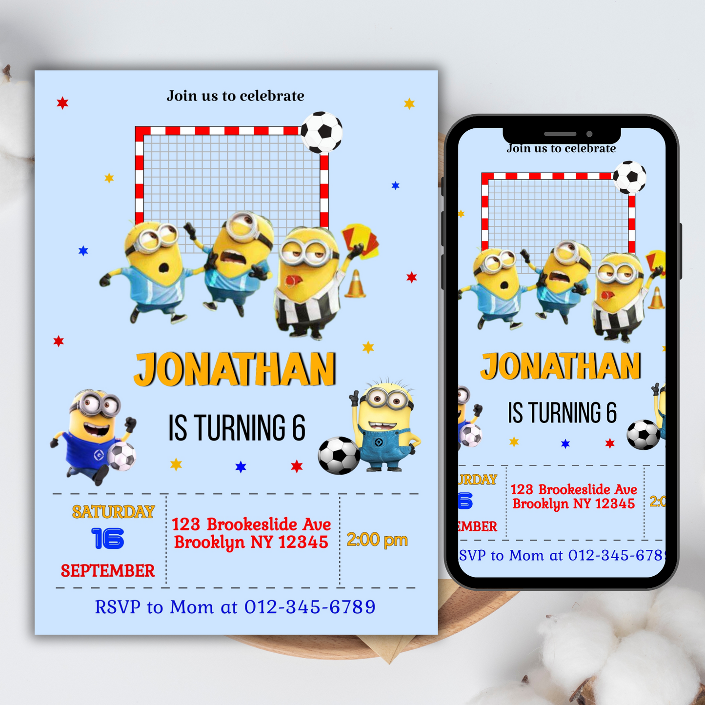 Minion Birthday Invitation, Minion Soccer Party Invite, Minion Party Kids Soccer Birthday Invite, Soccer Party Invite
