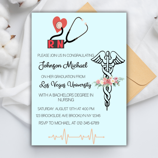 Graduation Party Invitation Template, Registered Nurse Graduation Invitation, RN Graduation Invitation, Digital RN Graduation Invite