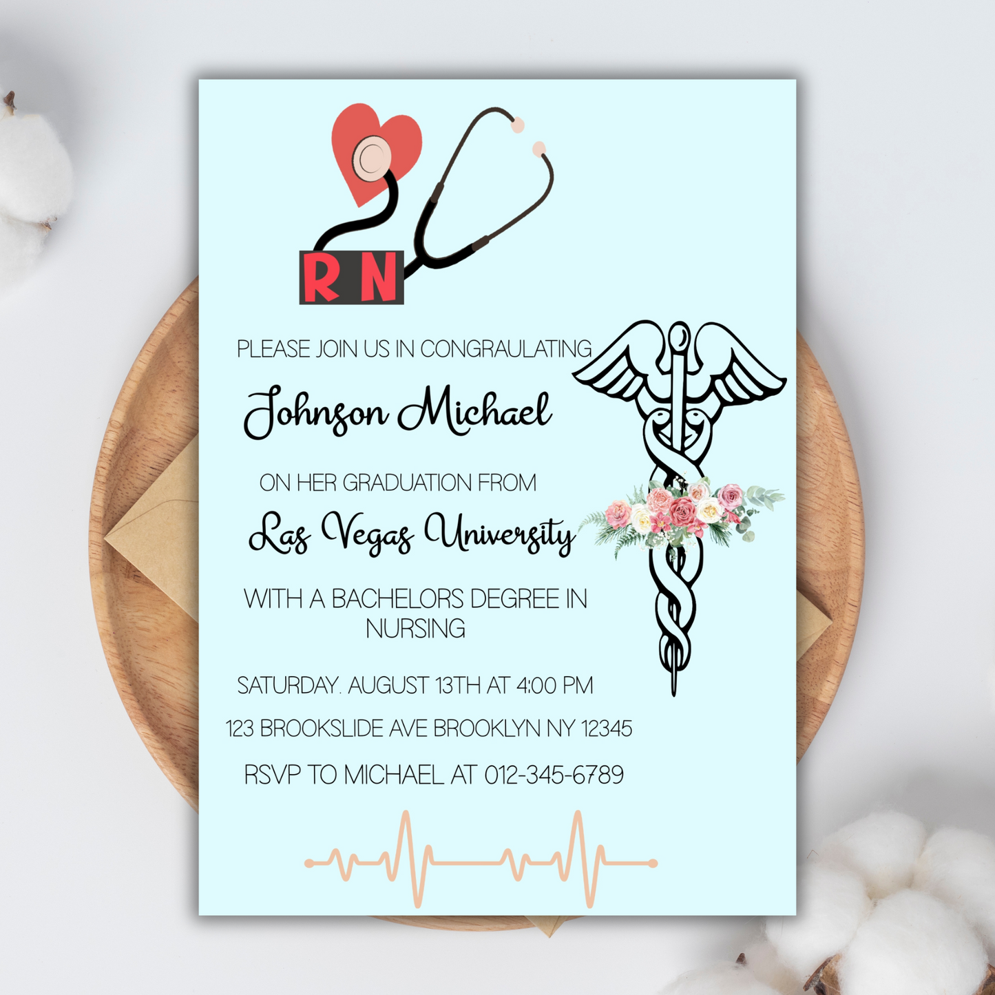 Graduation Party Invitation Template, Registered Nurse Graduation Invitation, RN Graduation Invitation, Digital RN Graduation Invite