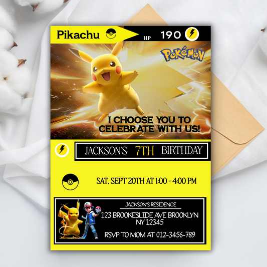 Pokémon Pikachu Birthday Invitation for Kids | Editable Kids Birthday Party Invite | Pokemon Instant Download Digital File