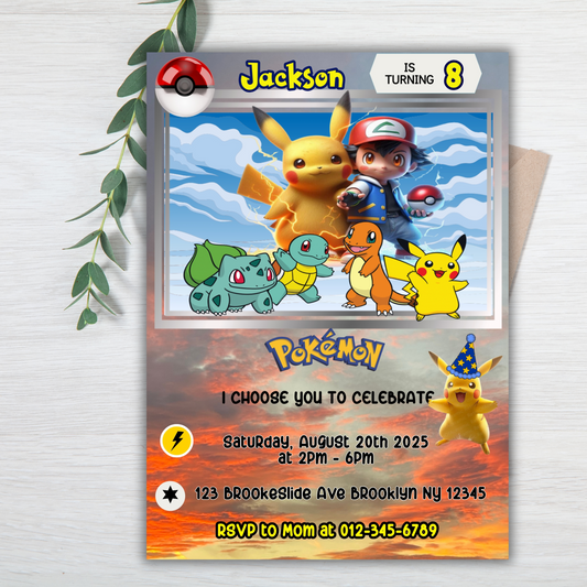 Pokémon Pikachu Birthday Invitation for Kids | Editable Kids Birthday Party Invite | Pokemon Instant Download Digital File