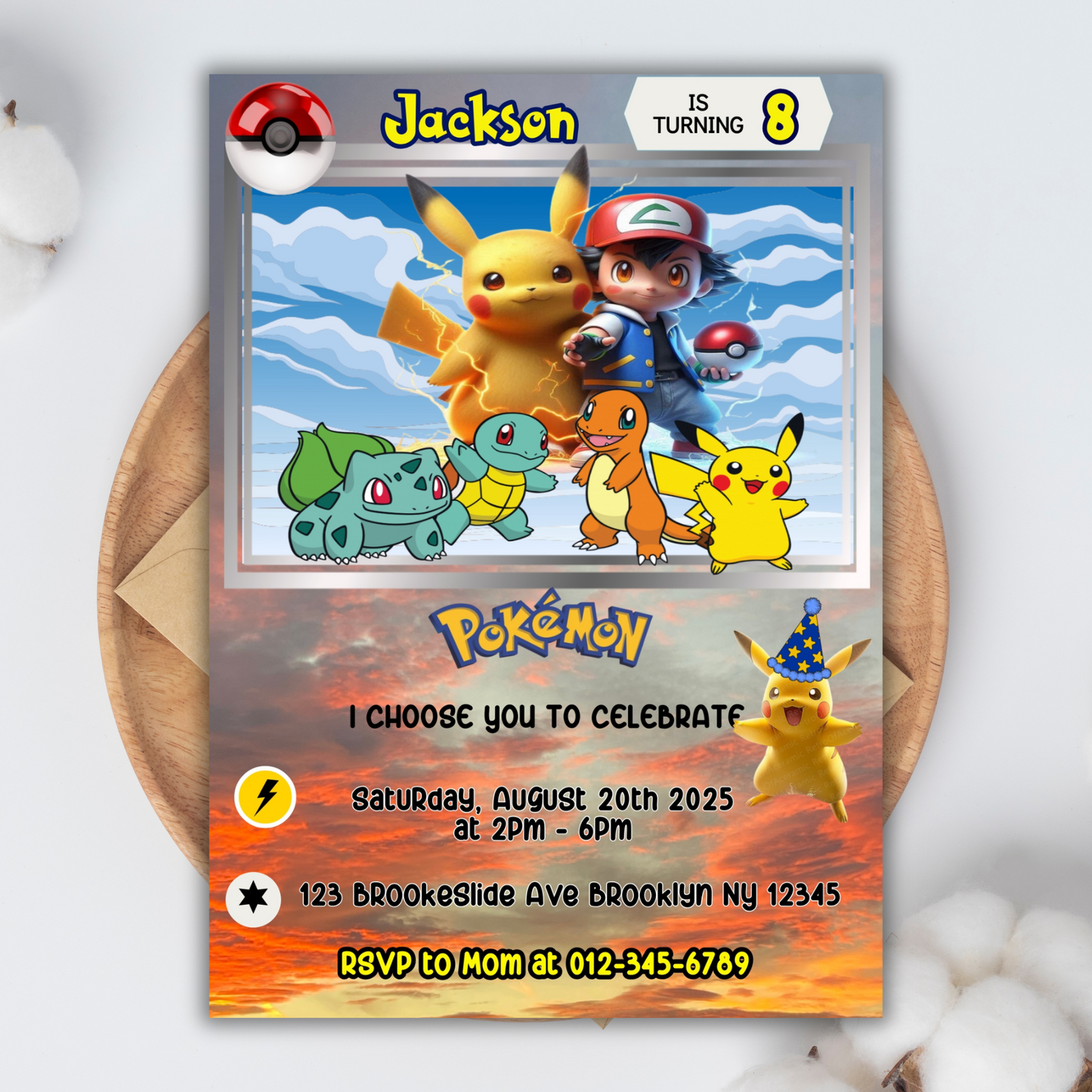 Pokémon Pikachu Birthday Invitation for Kids | Editable Kids Birthday Party Invite | Pokemon Instant Download Digital File