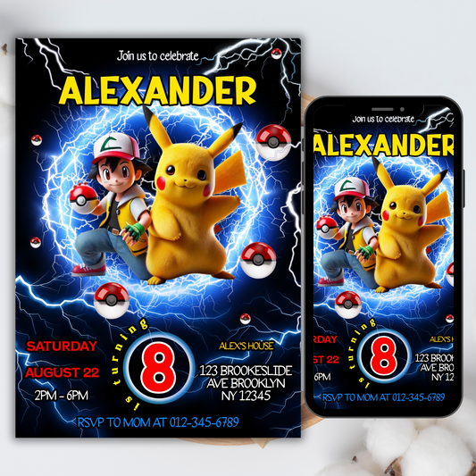 Pokémon Pikachu Birthday Invitation for Kids | Editable Kids Birthday Party Invite | Pokemon Instant Download Digital File
