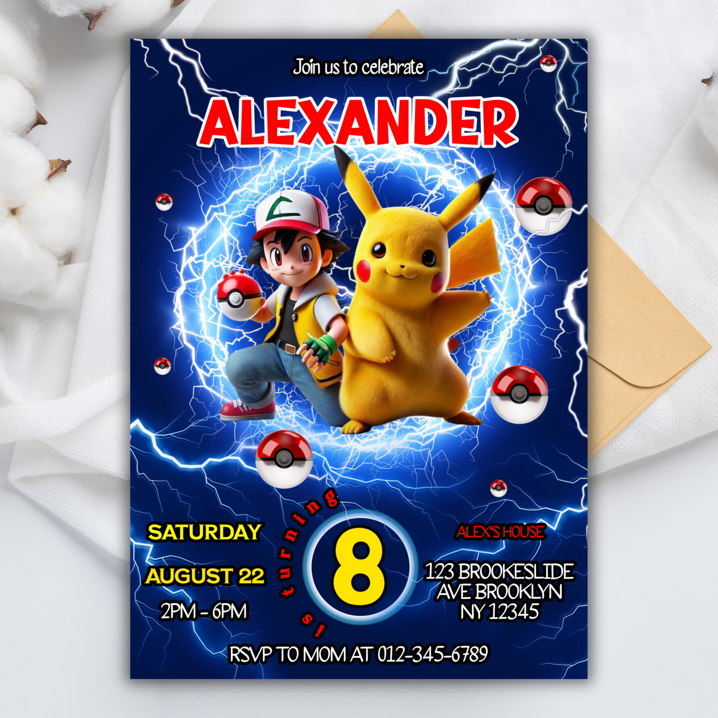 Pokémon Pikachu Birthday Invitation for Kids | Editable Kids Birthday Party Invite | Pokemon Instant Download Digital File