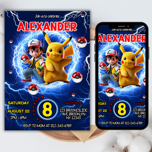 Pokémon Pikachu Birthday Invitation for Kids | Editable Kids Birthday Party Invite | Pokemon Instant Download Digital File