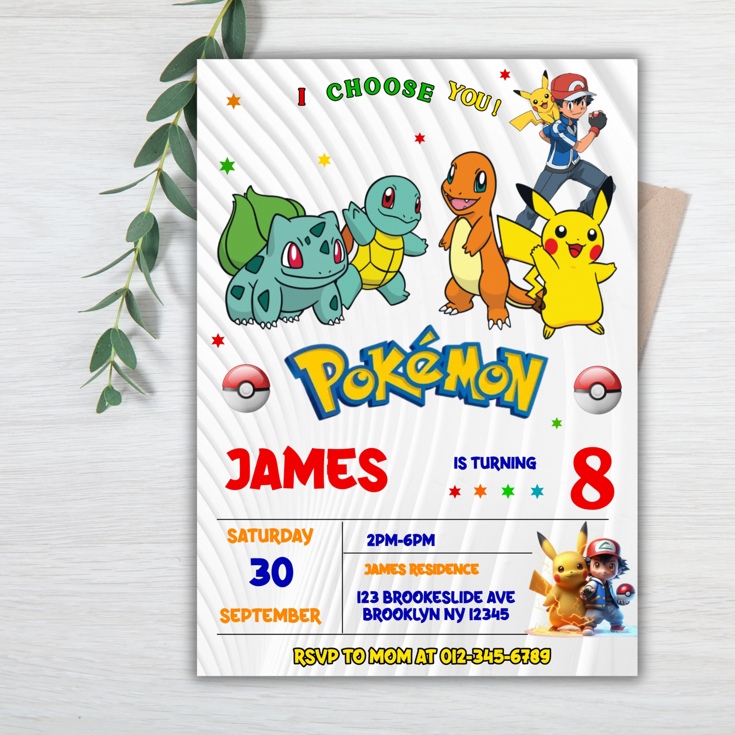 Pokémon Pikachu Birthday Invitation for Kids | Editable Kids Birthday Party Invite | Pokemon Instant Download Digital File