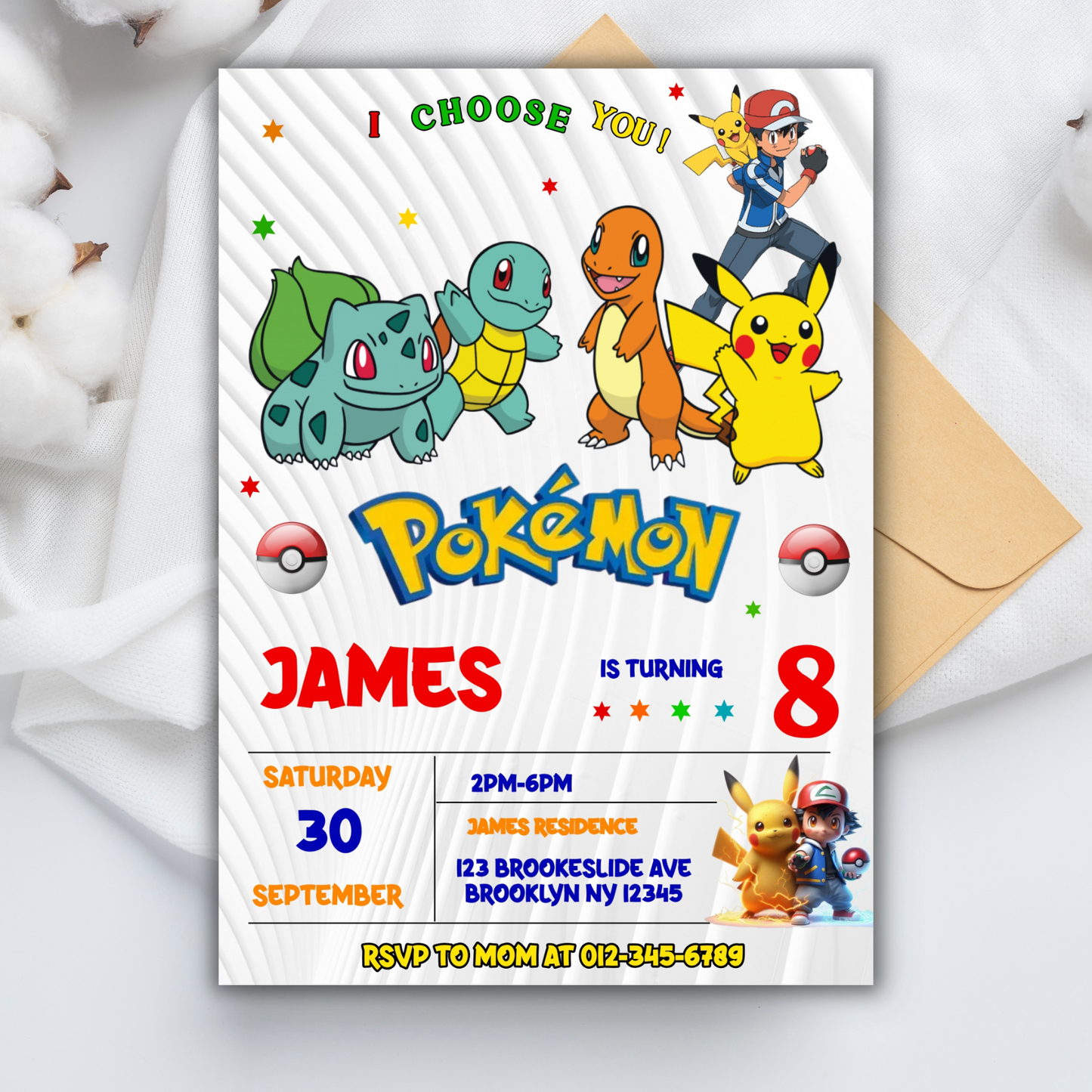 Pokémon Pikachu Birthday Invitation for Kids | Editable Kids Birthday Party Invite | Pokemon Instant Download Digital File