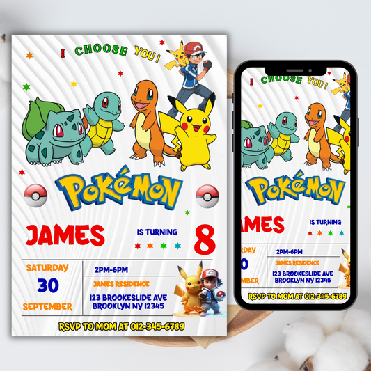 Pokémon Pikachu Birthday Invitation for Kids | Editable Kids Birthday Party Invite | Pokemon Instant Download Digital File