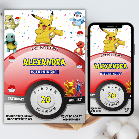 Pokémon Pikachu Birthday Invitation for Kids | Editable Kids Birthday Party Invite | Pokemon Instant Download Digital File