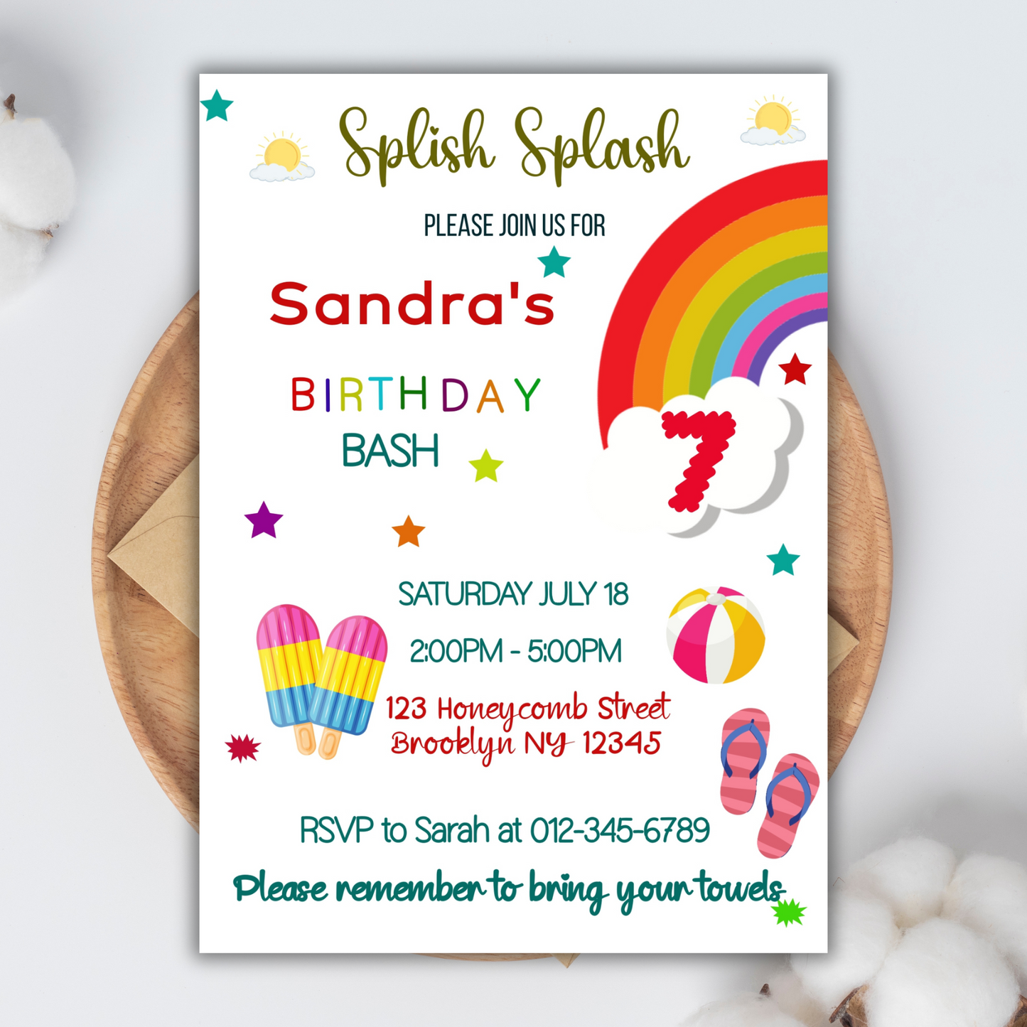 Pool Party Birthday Invitation, Kids Summer Pool Party Invitation, Splish Splash Pool Party Digital Invitation, Beach Party, Water Party for kids, Rainbow Pool Party Birthday Invite