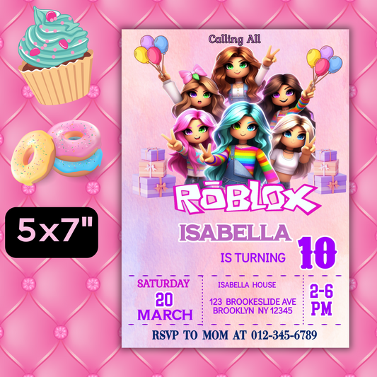 Roblox Gamer Party Birthday Invitation | Roblox Birthday Digital Invite | Roblox Girls Party Invite | Customizable Roblox Birthday Invite