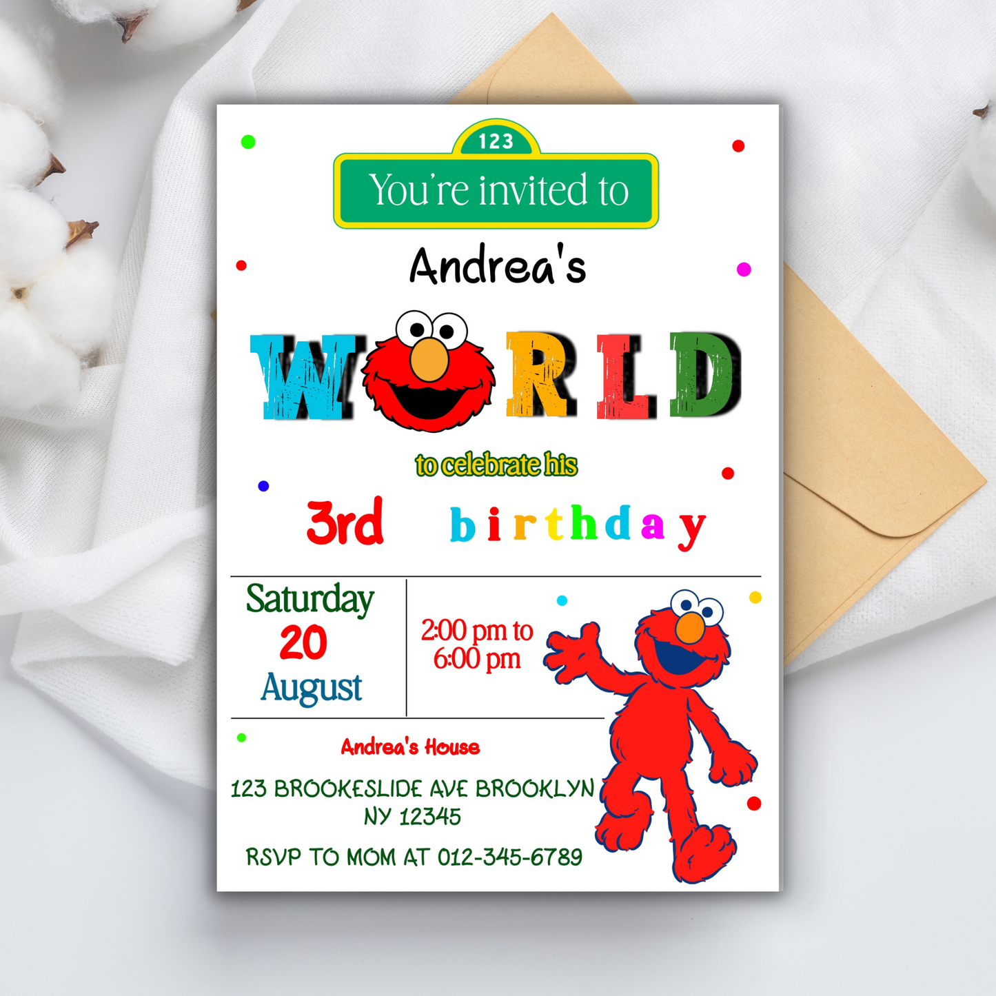 Sesame Street Elmo Birthday Party Invitation, Kids Elmo Digital Birthday Invite, Sesame Street Invitation, Digital Street Monsters Invite