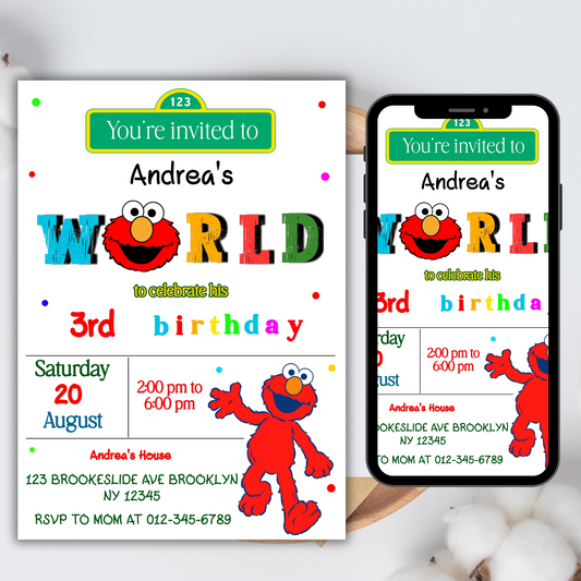 Sesame Street Elmo Birthday Party Invitation, Kids Elmo Digital Birthday Invite, Sesame Street Invitation, Digital Street Monsters Invite