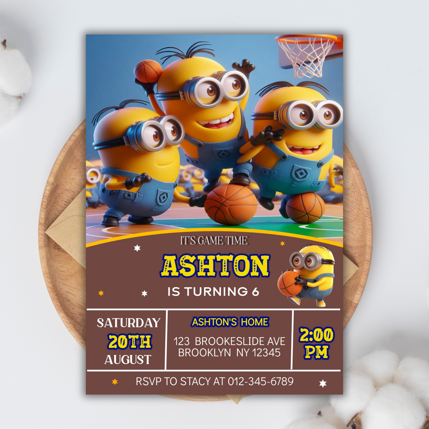 Minion Birthday Invitation, Minion Basketball Party Invite, Minion Party Kids Basketball Birthday Invite, Basketball Party Invite