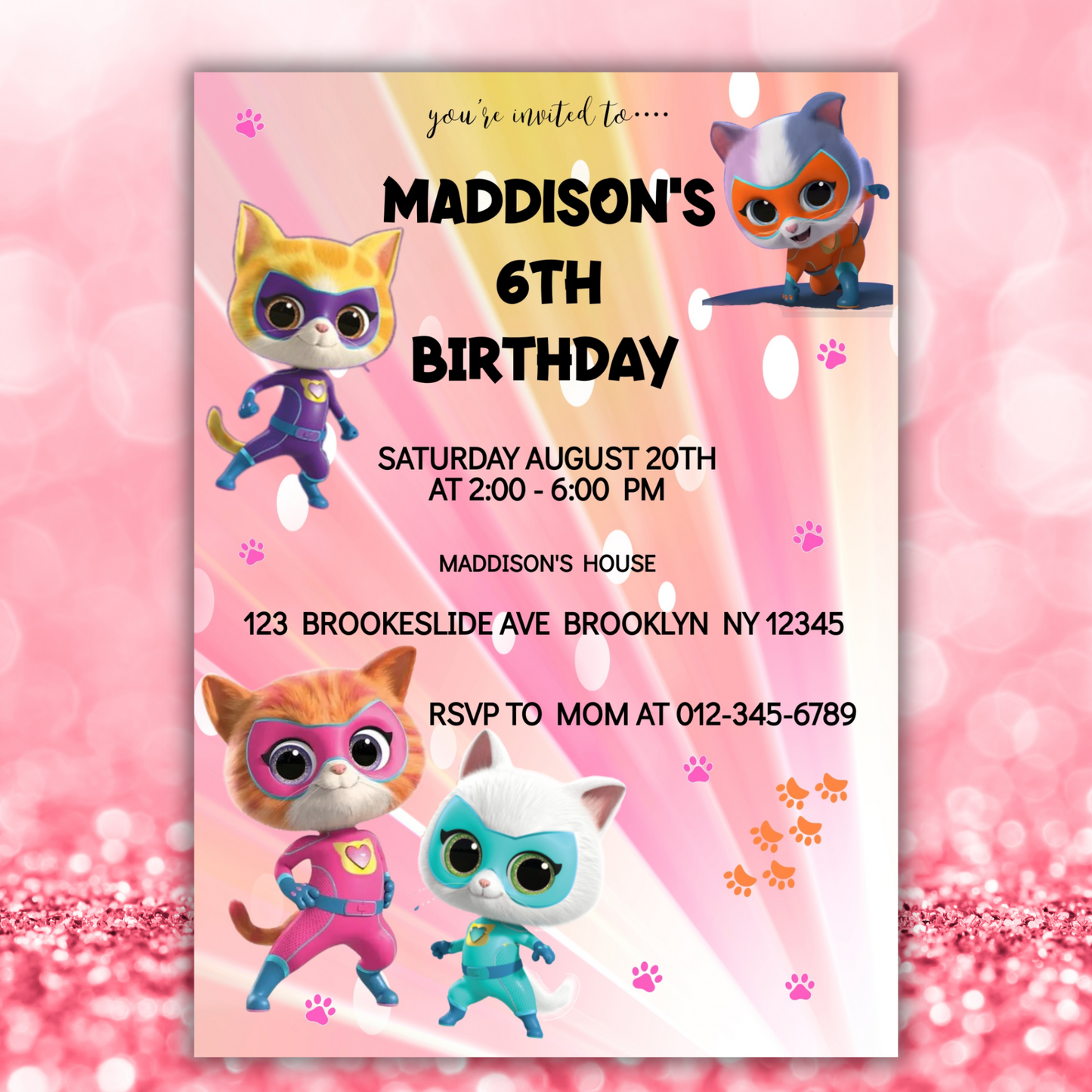 Super Kitties Birthday Invitation for Kids | SuperKitties Digital Invite | Cute Cat Party Theme | Superkitties Girls Party Instant Download