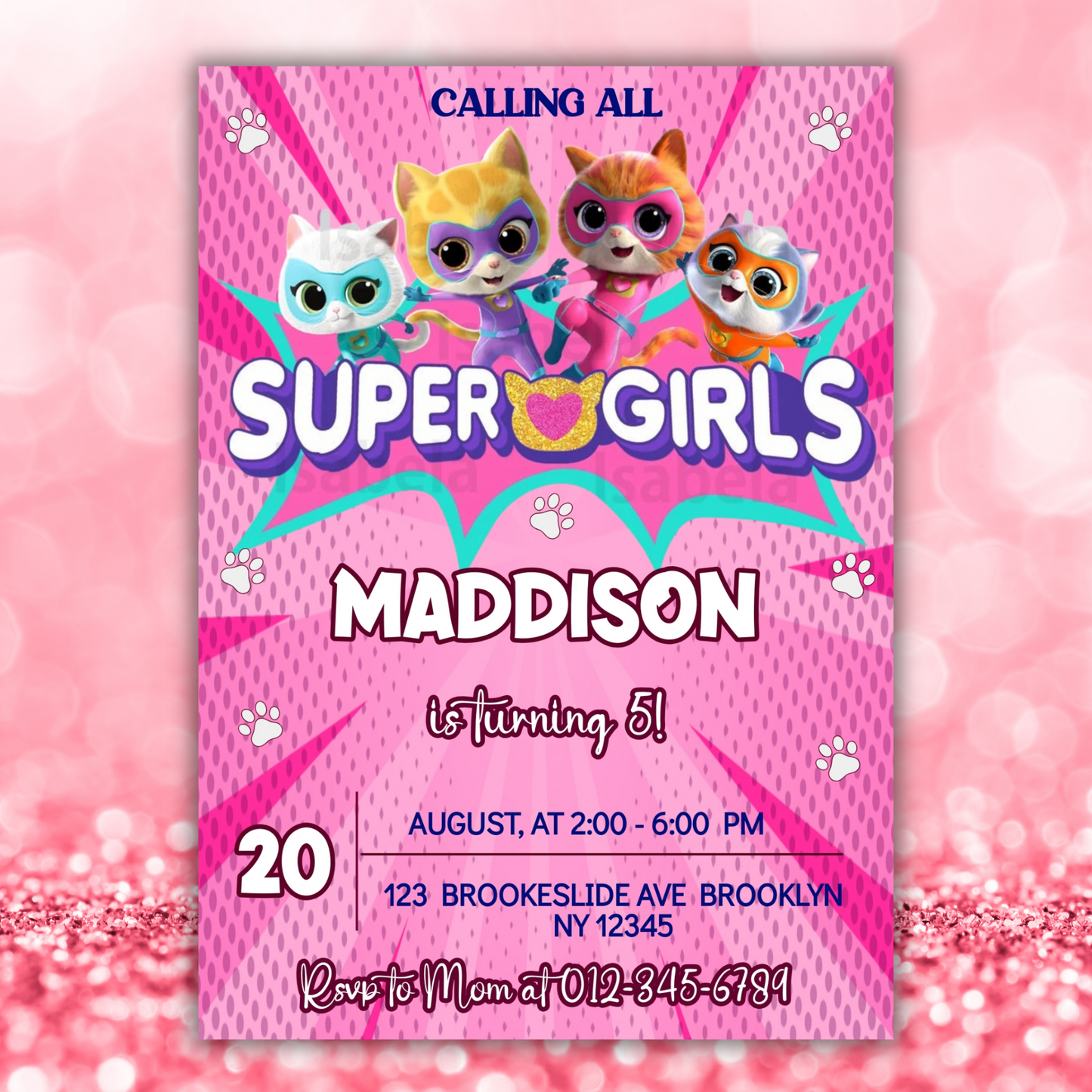 Super Kitties Birthday Invitation for Kids | SuperKitties Digital Invite | Cute Cat Party Theme | Superkitties Girls Party Instant Download