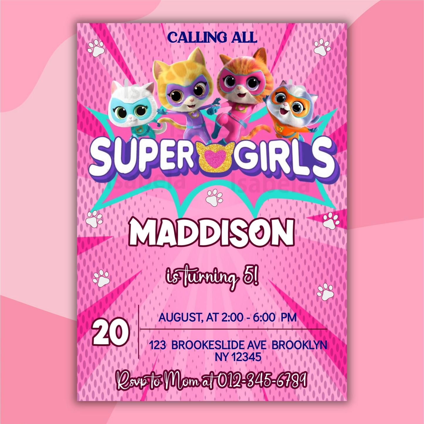 Super Kitties Birthday Invitation for Kids | SuperKitties Digital Invite | Cute Cat Party Theme | Superkitties Girls Party Instant Download