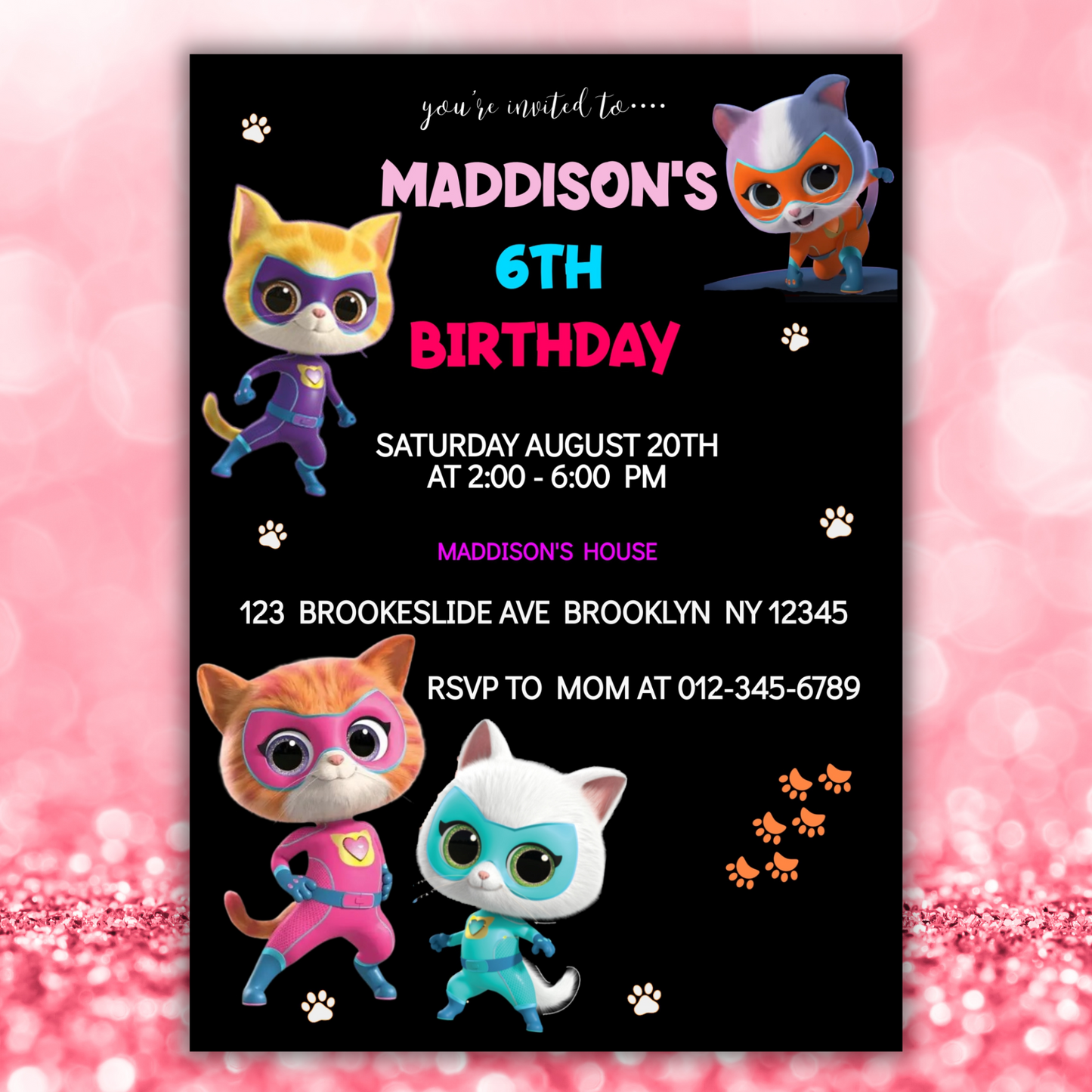 Super Kitties Birthday Invitation for Kids | SuperKitties Digital Invite | Cute Cat Party Theme | Superkitties Girls Party Instant Download