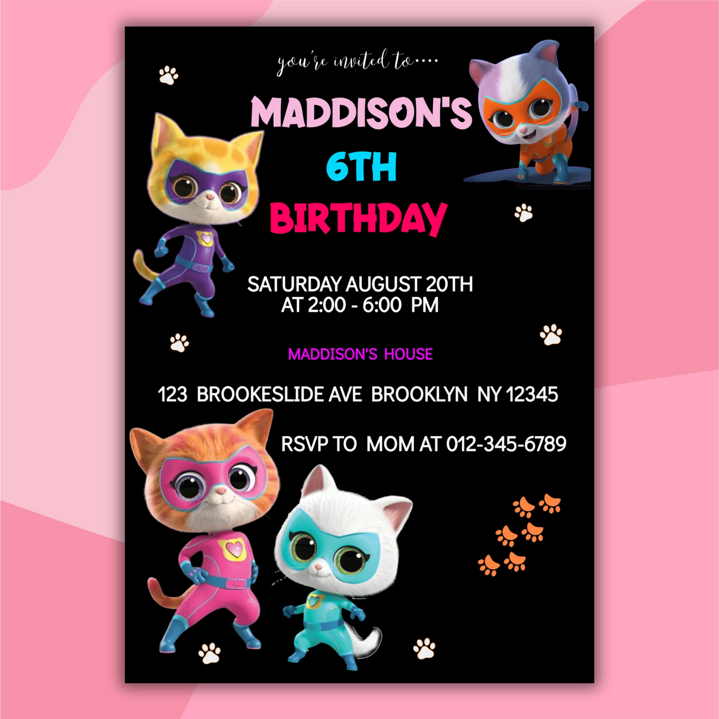 Super Kitties Birthday Invitation for Kids | SuperKitties Digital Invite | Cute Cat Party Theme | Superkitties Girls Party Instant Download