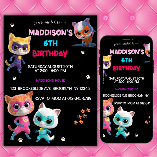 Super Kitties Birthday Invitation for Kids | SuperKitties Digital Invite | Cute Cat Party Theme | Superkitties Girls Party Instant Download