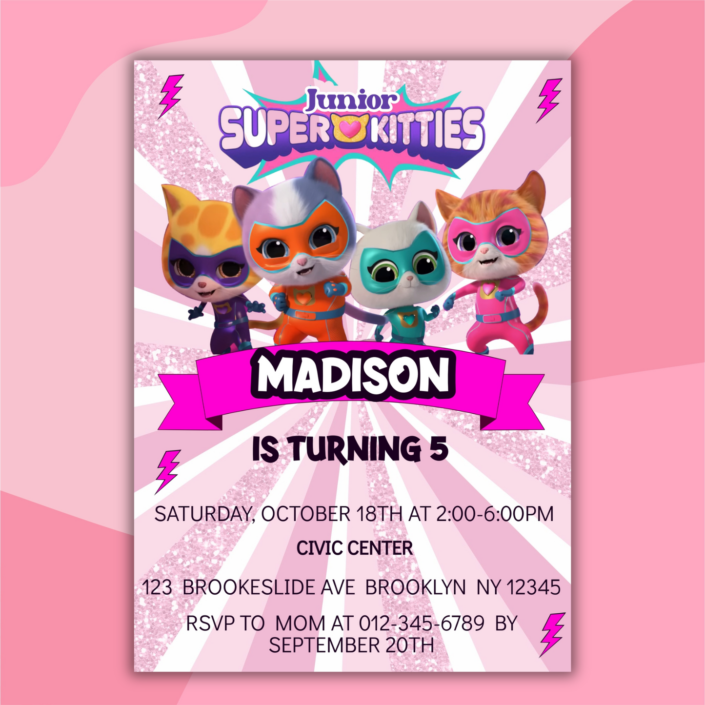 Super Kitties Birthday Invitation for Kids | SuperKitties Digital Invite | Cute Cat Party Theme | Superkitties Girls Party Instant Download