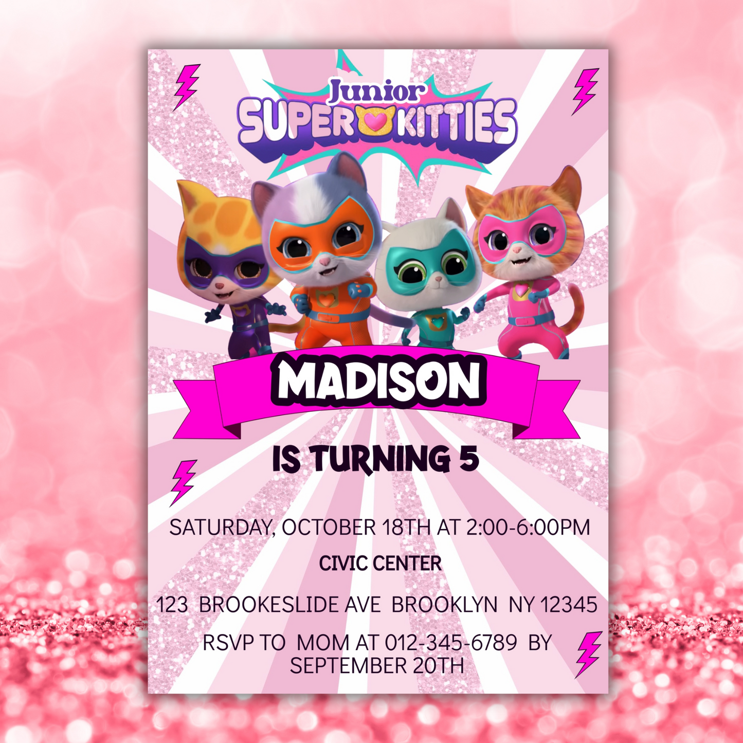 Super Kitties Birthday Invitation for Kids | SuperKitties Digital Invite | Cute Cat Party Theme | Superkitties Girls Party Instant Download