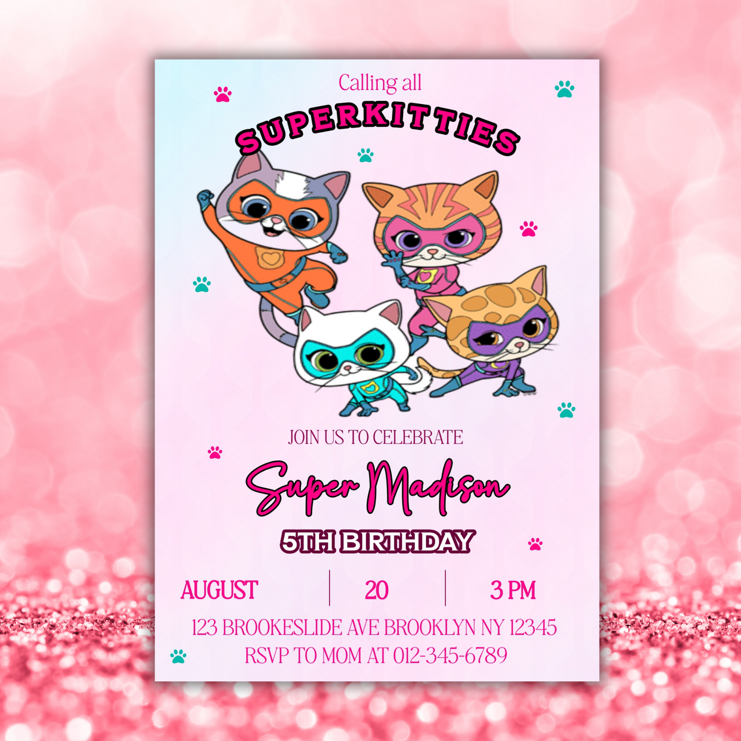 Super Kitties Birthday Invitation for Kids | SuperKitties Digital Invite | Cute Cat Party Theme | Superkitties Girls Party Instant Download