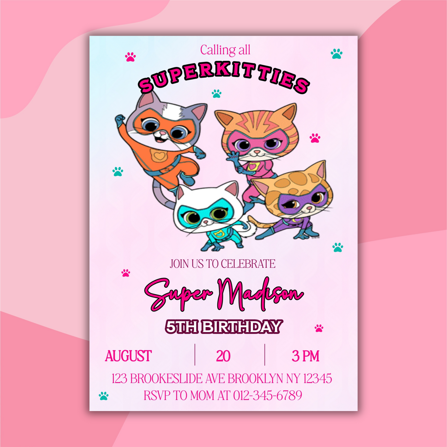 Super Kitties Birthday Invitation for Kids | SuperKitties Digital Invite | Cute Cat Party Theme | Superkitties Girls Party Instant Download