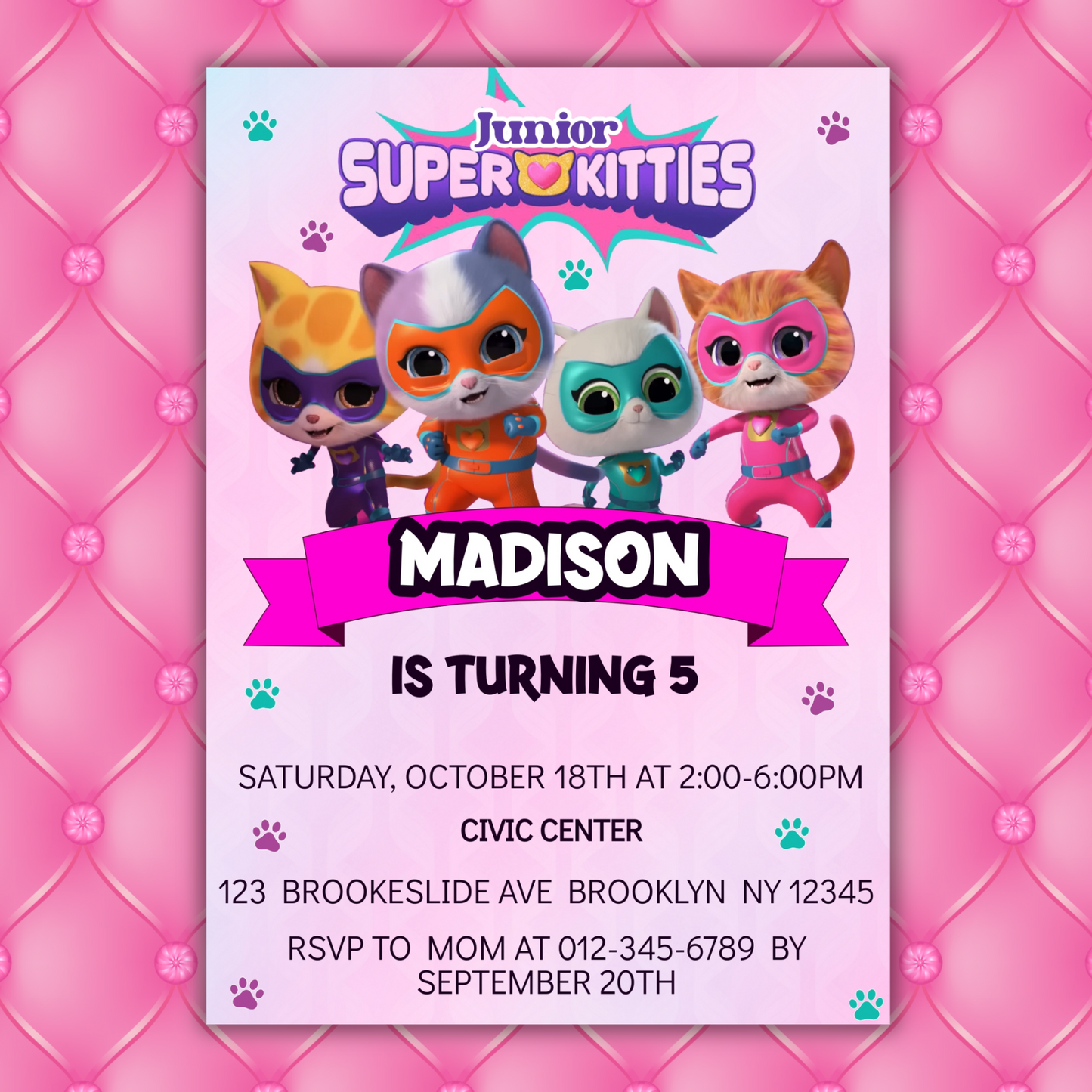 Super Kitties Birthday Invitation for Kids | SuperKitties Digital Invite | Cute Cat Party Theme | Superkitties Girls Party Instant Download