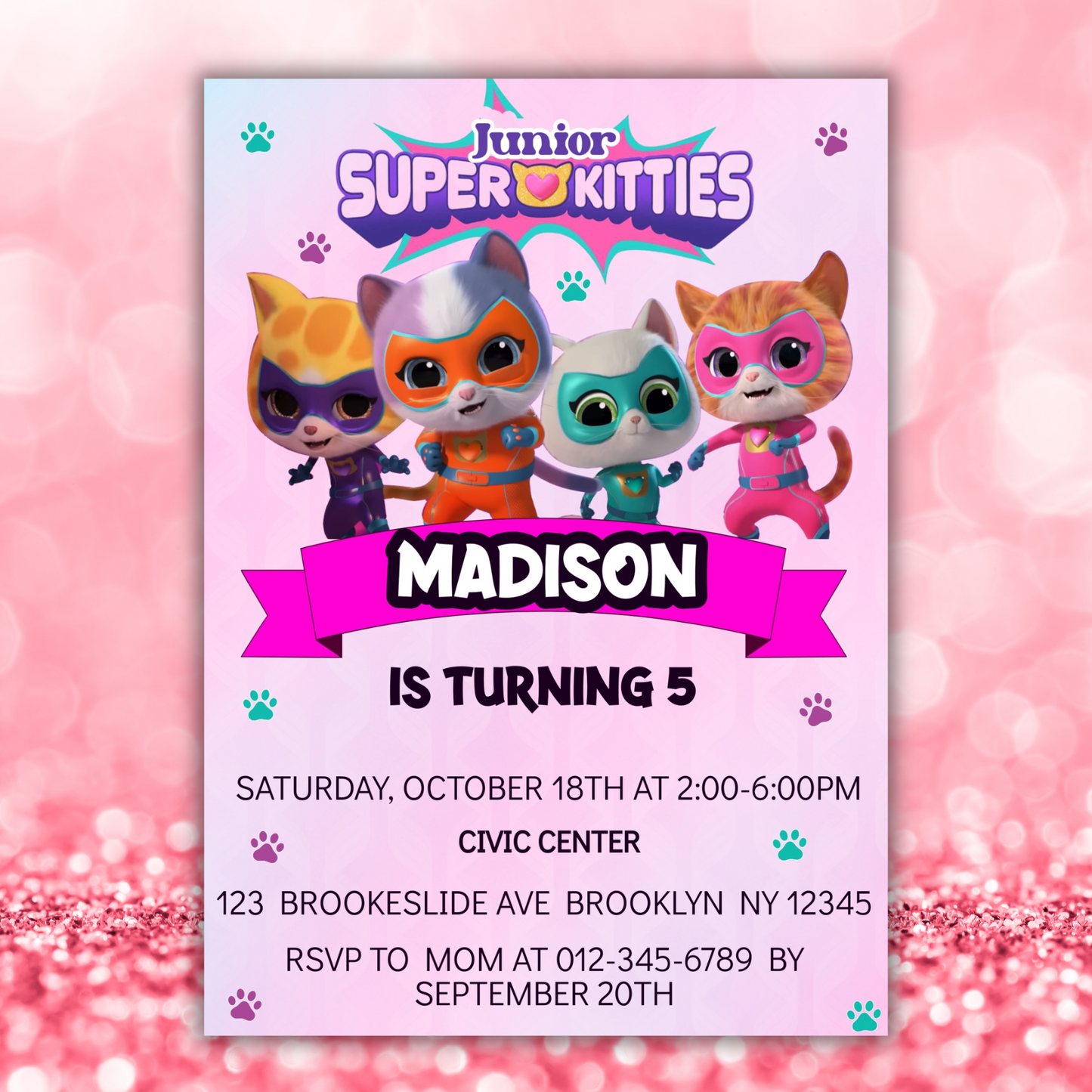 Super Kitties Birthday Invitation for Kids | SuperKitties Digital Invite | Cute Cat Party Theme | Superkitties Girls Party Instant Download