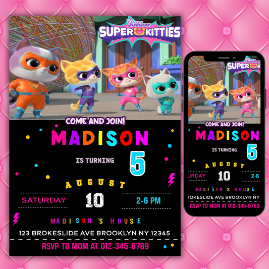 Super Kitties Birthday Invitation for Kids | SuperKitties Digital Invite | Cute Cat Party Theme | Superkitties Girls Party Instant Download (Copy)
