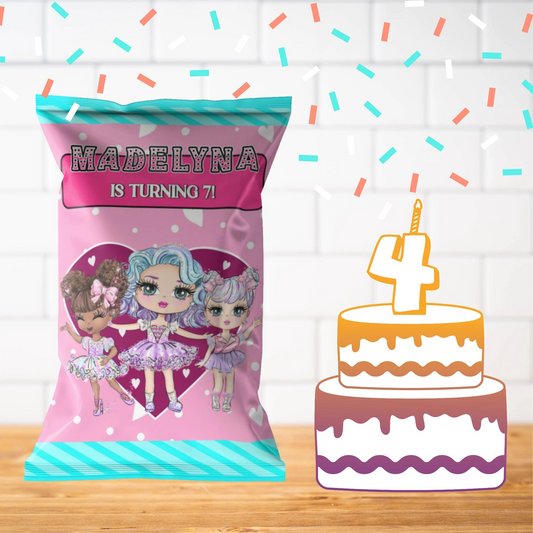 Doll Birthday Digital Chips Bag Label, Cute Dolls Birthday Chips Label, Editable Baby Doll Birthday Chips Label, Birthday Chips Label